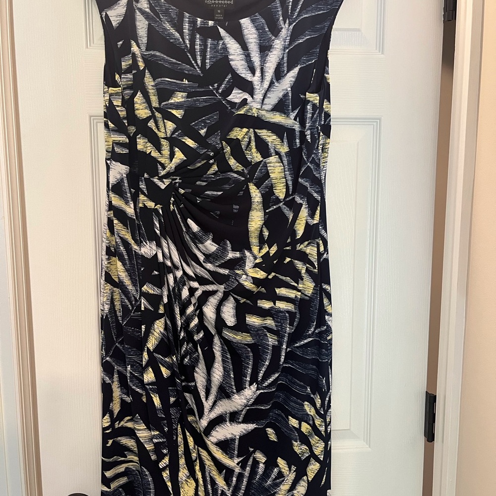 Connected Apparel size 16 navy, white, yellow faux wrap dress cap sleeve